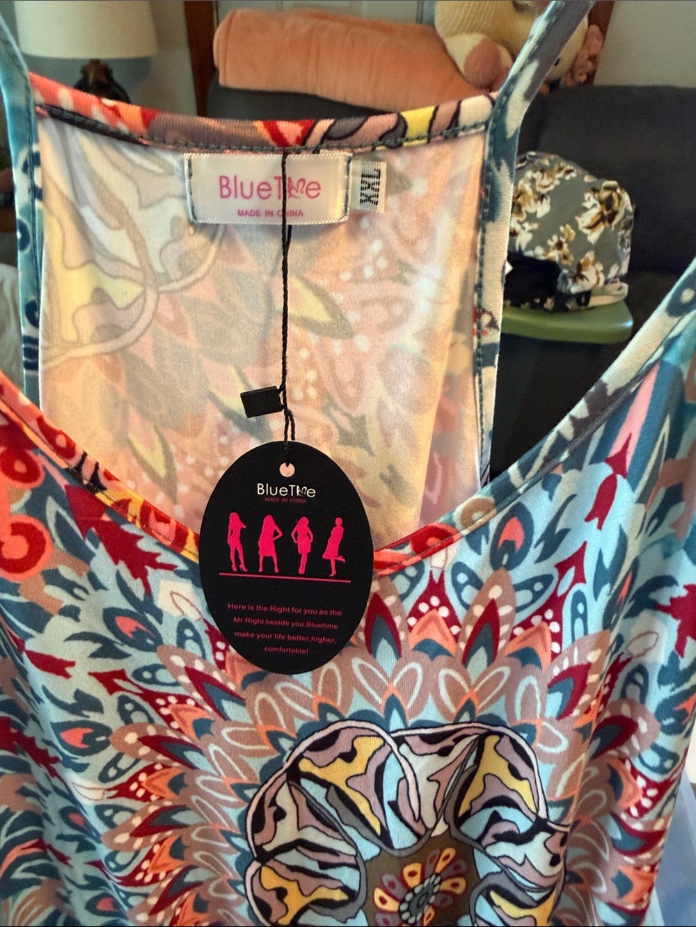 Colorful Mandala Print Spaghetti Strap romper- Blue & Pink - Picture 3 of 3